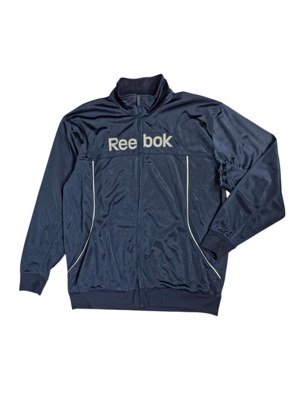Vintage Reebok Men's XL Navy Track Jacket Big Spellout Logo Urban Renewal 90s